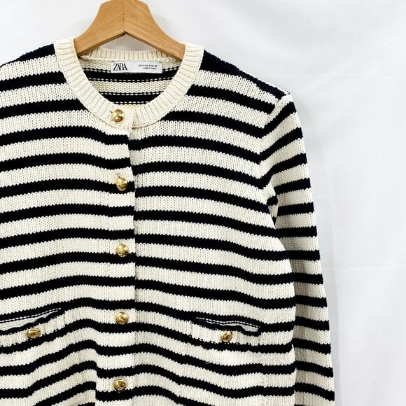Zara Striped knit thick cardigan sweater - Picture 1 of 4